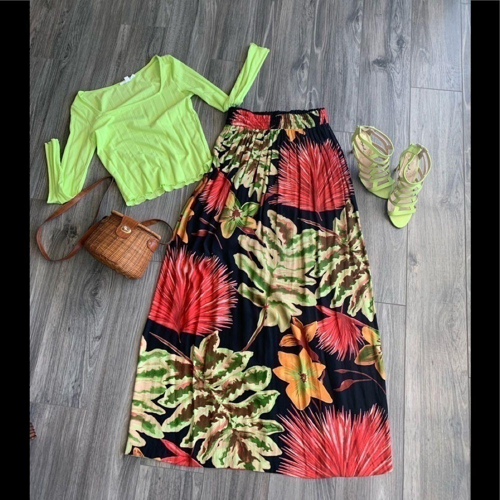 Vintage Floral‎ boho festival midi skirt Tropical vacation cruise Small